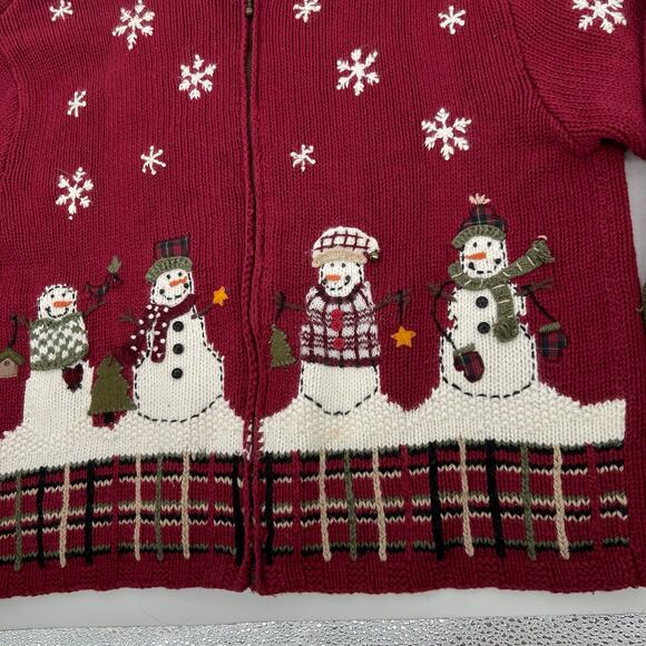 VTG y2k women's red Croft & Barrow Ugly Knit Full Zip Cardigan Christmas Sweater - Picture 4 of 6